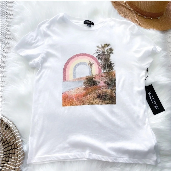 Wildfox Rainbow Coast Keke Beach T-Shirt Tee White Crew Neck NEW Size Small - Picture 5 of 14